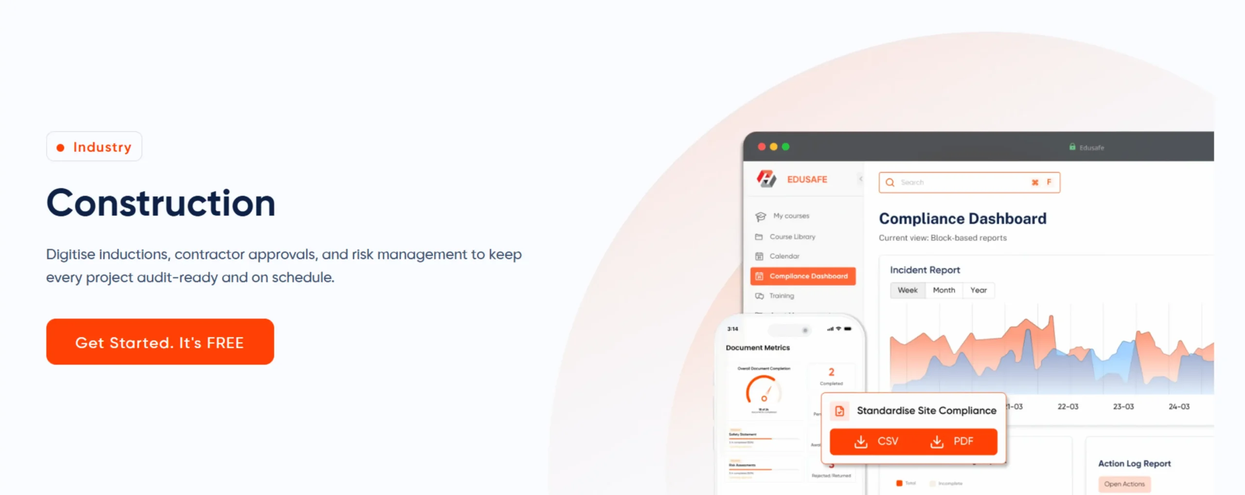 EduSafe construction compliance software with contractor approvals, inductions and risk management dashboard