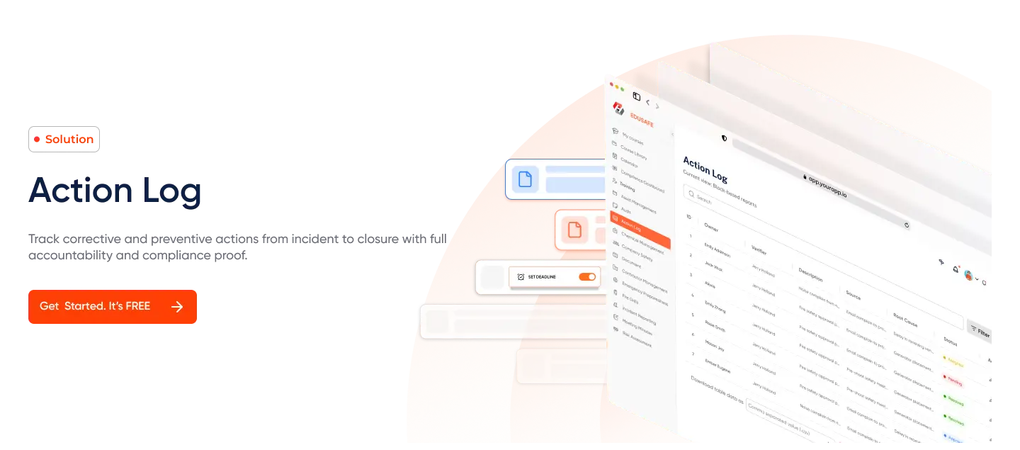 EduSafe action log software for tracking corrective and preventive actions from incident to closure
