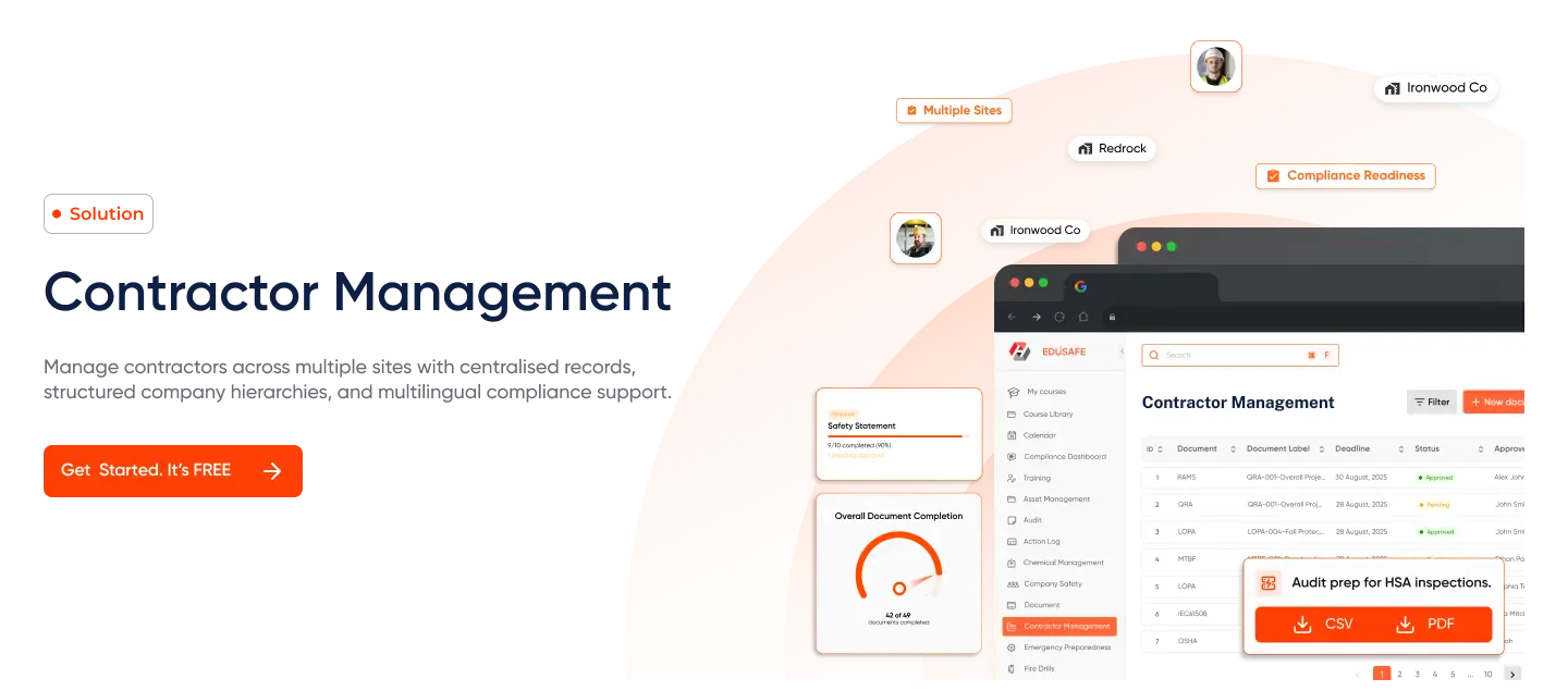 EduSafe contractor management software with centralised records, document tracking and multi-site compliance controls