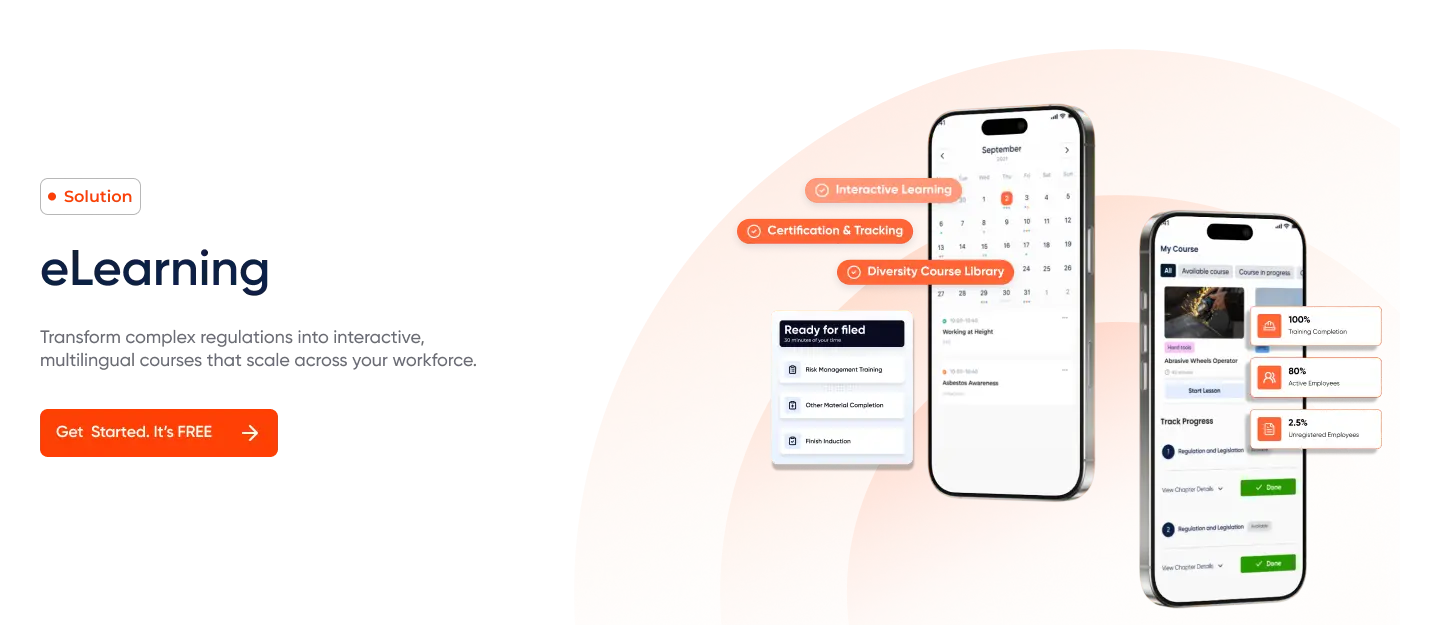 EduSafe eLearning platform with mobile training, certification tracking and multilingual course library