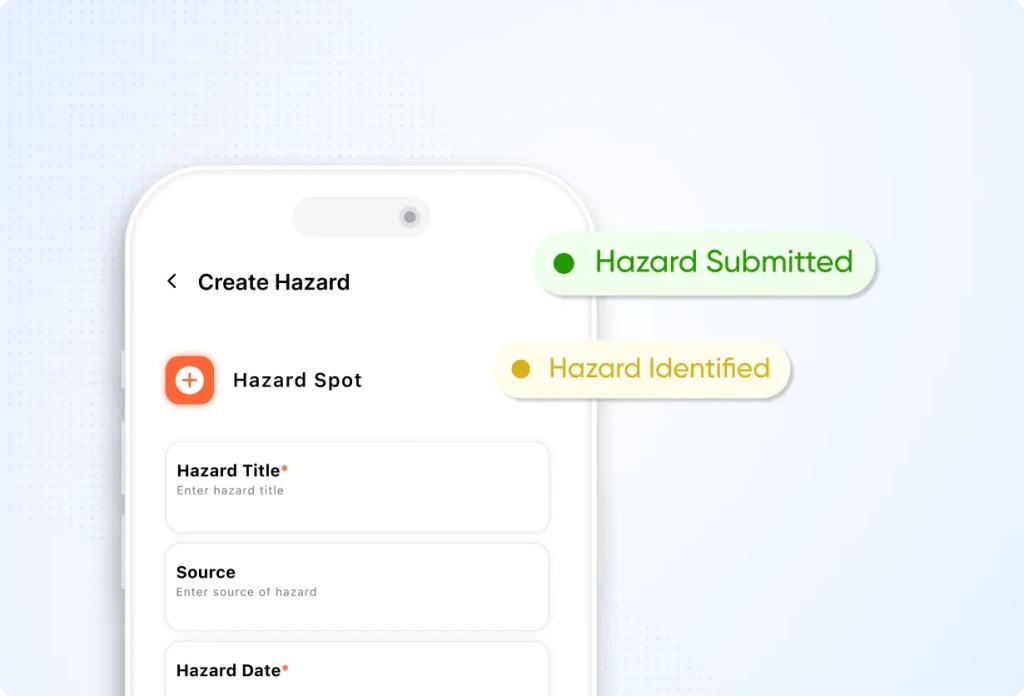 EduSafe mobile hazard reporting form for identifying, recording and submitting workplace hazards from site.